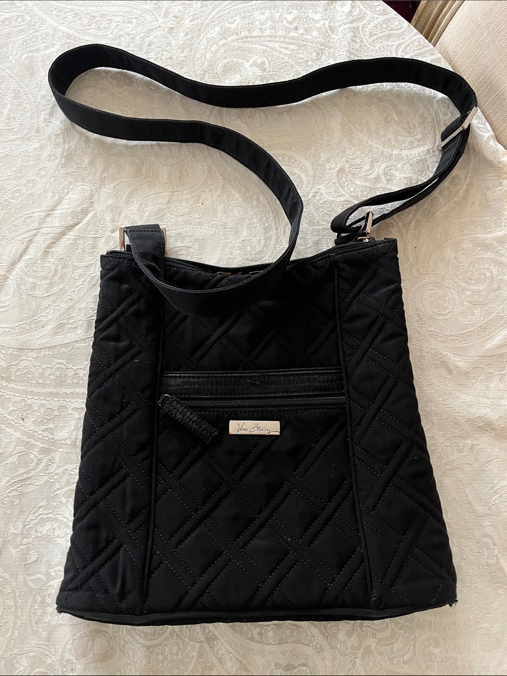 Vera Bradley Black Quilted Crossbody with Front Zip Pocket